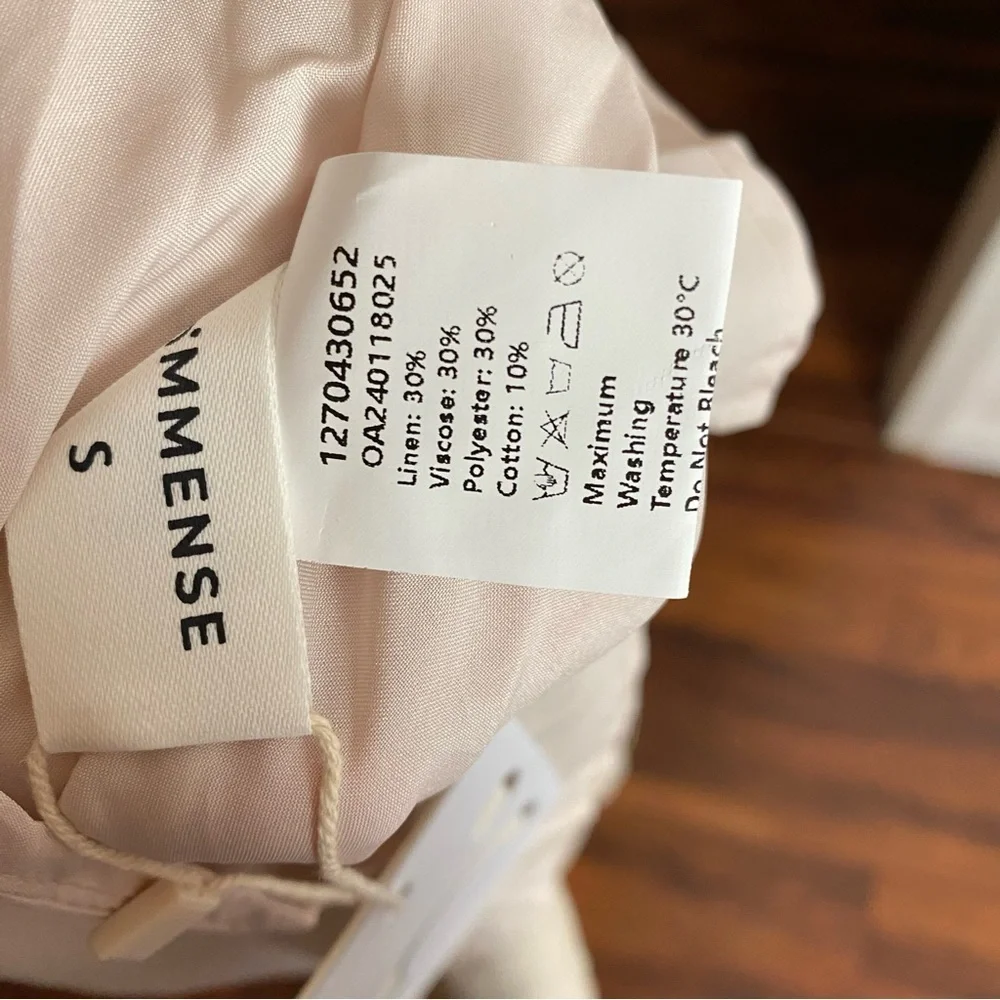 Commense Tie Shoulder Dress Women Size Small Beige Linen Midi Sleeveless Neutral - Picture 10 of 14